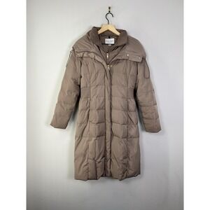 Cole Haan Signature Down Puffer Coat Small Taupe Hooded Long Jacket